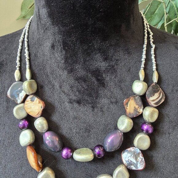 Womens Fashion Multicolor Multiple Beaded 2 Layered Necklace with Lobster Clasp - Picture 2 of 6